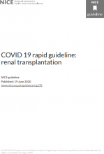 COVID 19 rapid guideline: Renal transplantation NICE guideline [NG178] [updated 19th August 2020]